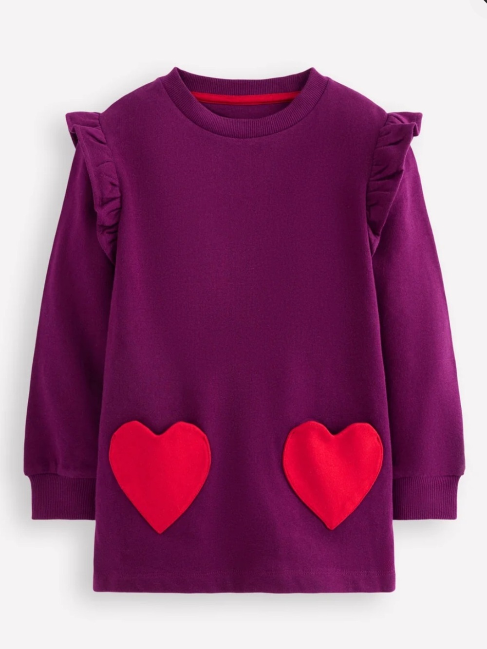 Mini Boden Purple Tunic with Red Heart Pockets
